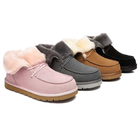 AS Women Mini Ugg Alaina Casual Ankle Ugg Boots with Wool Collar