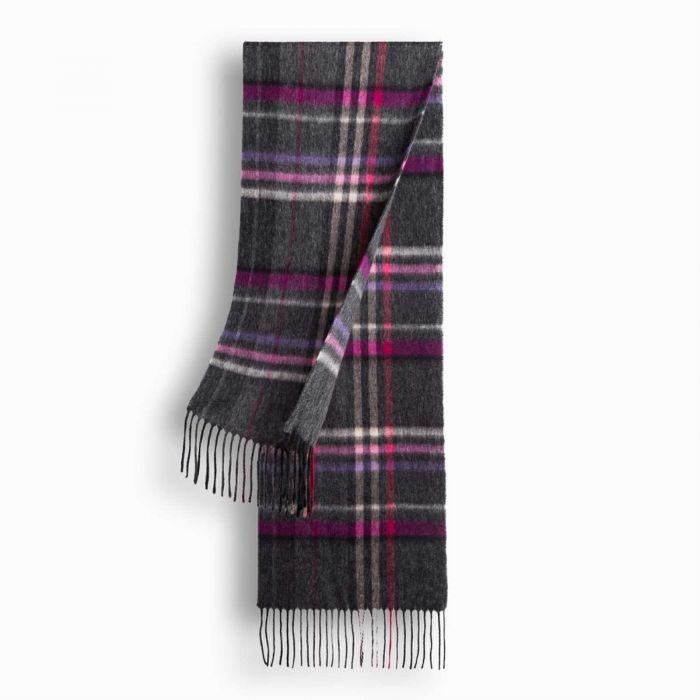 OZWEAR UGG Cashmere + Wool Scarf Wrap - Charcoal/Rose Check (1740x300mm) CW014