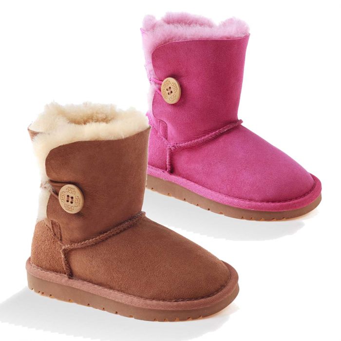 UGG OZWEAR Kids Ugg Button Boots Water Resistant Premium Double Face Sheepskin